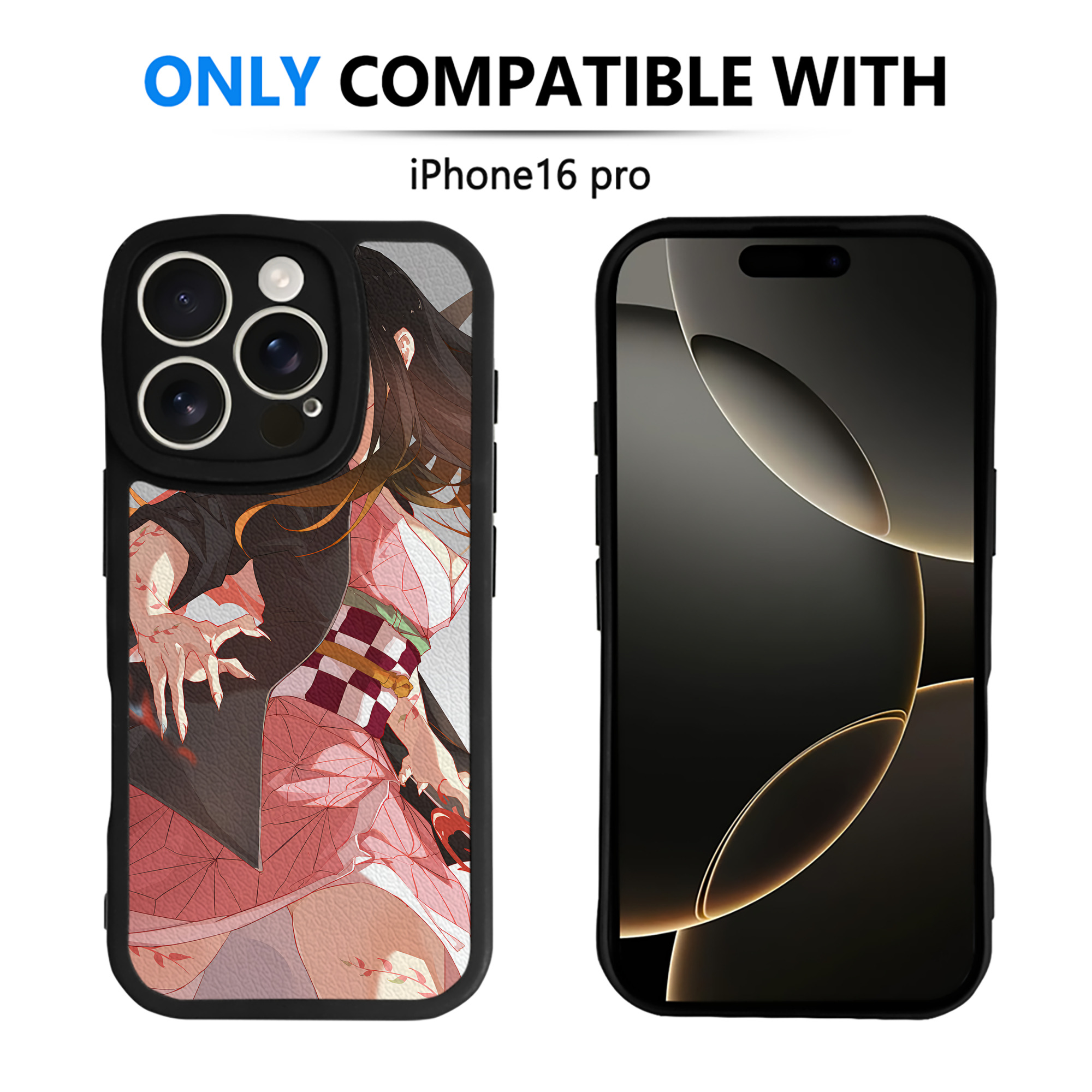 （画像用） 鬼滅の刃（きめつのやいば）竈門 禰󠄀豆子／かまど ねずこ Kamado Nezuko 【iPhone 16シリーズ対応】シリコンスマホケース（レザー調） 材質：シリコン